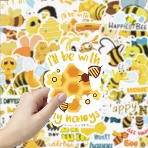Bee-Themed Sticker Set with Yellow and Orange Accents, NEW, Assorted Sizes, 50